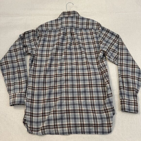 Alan Paine Wool Blend Long-Sleeve Button Plaid Shirt Blue/Brown L - Picture 3 of 10